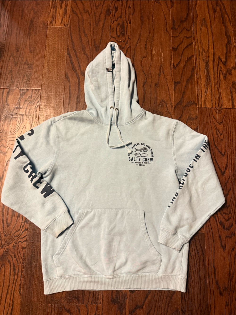 Salty Crew light  Blue & navy Graphic Pullover Hoodie adult small some discolor